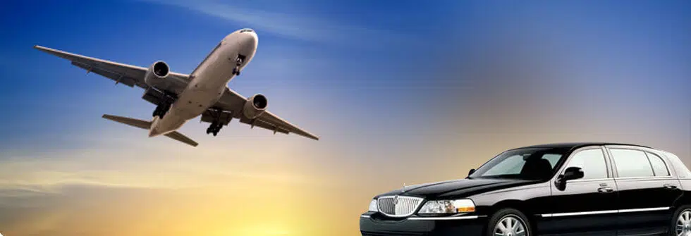 Airplane flying and car is waiting ready to transport passengers