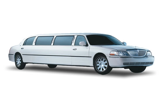 White stretch limousine for weddings and luxury events.